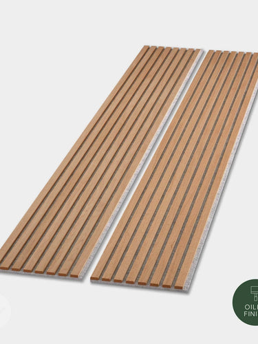 WVH® Acoustic Slat Wooden Wall Panels Natural Oak Grey Felt Acoustic Slat  Wall Panels side by side